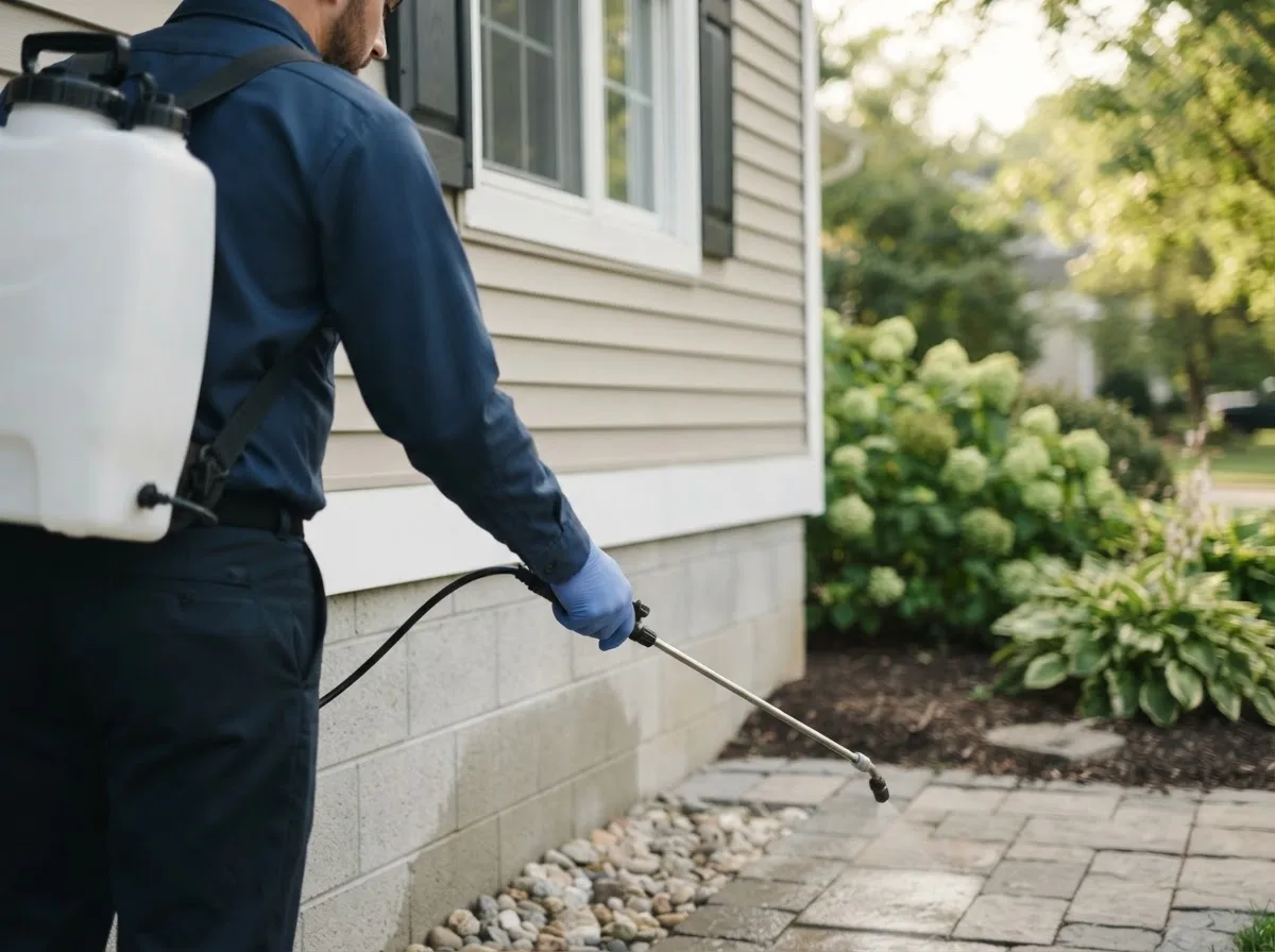 Pest control technician inspecting a home in Catarina, TX